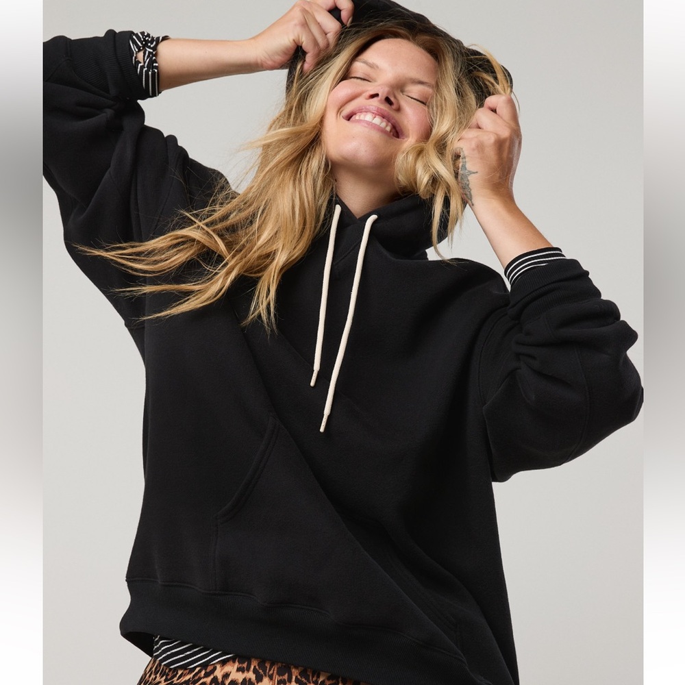 AERIE OFFLINE CLOUD FLEECE OVERSIZED HOODIE SWEATSHIRT BLACK S